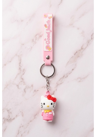 Hello Kitty Figürlü Silikon Anahtarlık - Beyaz - Pembe