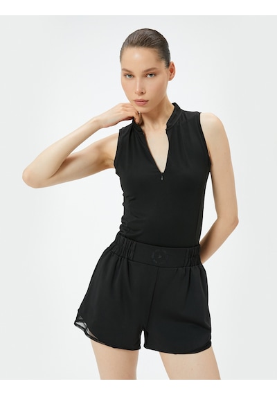 Koton Spor Atlet Dik Yaka Yarım Fermuarlı Slim Fit Siyah 4sak30071nk Siyah