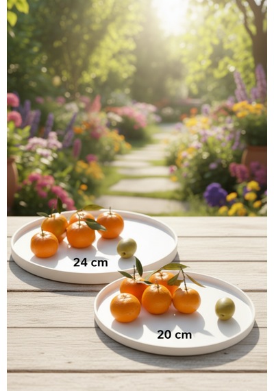 2'li Dekoratif Sunumluk Tepsi Seti 24 Cm & 20 Cm Yuvarlak Servis Tabakları 2 Adet