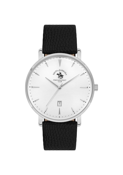 Santa Barbara Polo Club Sb.8.10006-1 İnce Slim Kasa Siyah Deri Kordon Erkek Kol Saati Gümüş