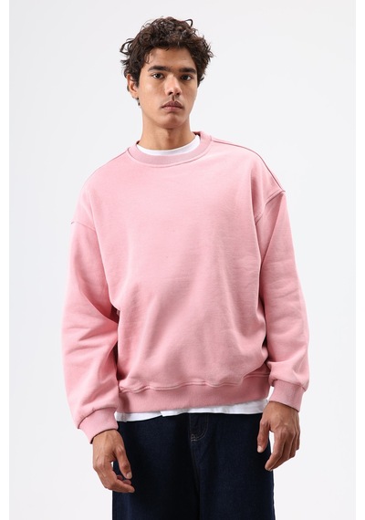 Vamos Basic Oversize Yıkamalı Sweatshirt Somon
