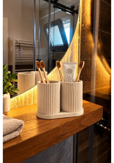 Modern Banyo Organizeri Ve Çok Amaçlı Diş Fırçası Tutucu Bej