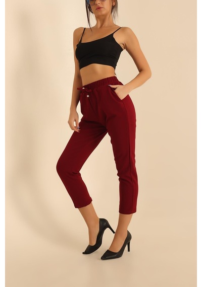 Vioshine Kadın Beli Lastikli Cepli Havuç Kalıp Pantolon-bordo Bordo