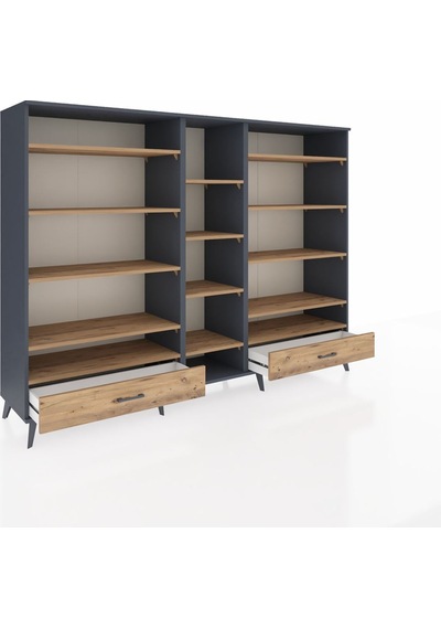 Hyperion Dolap 14 Raflı 2 Çekmeceli 220x44x163 Antrasit-çam Antrasit-çam