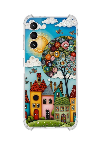 Printify Samsung Galaxy S21 Fe İle Uyumlu Düşlerin Dansı Serisi Gökyüzü Şehri Tasarımlı Uv Baskılı Köşe Korumalı Antişok Kılıf Şeffaf