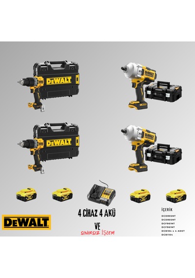Dewalt DCD805NT + DCD805NT + DCF961NT + DCF961NT 4 Adet 5 Amper Akü + Şarj Aleti Set