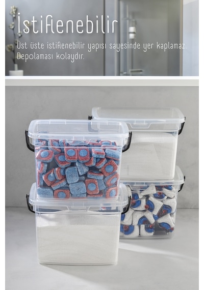 Vienev 4lü 4 Litre Toz Tablet Deterjan Saklama Kabı - Deterjan Kutusu, Toz Tablet Deterjan Kabı Beyaz