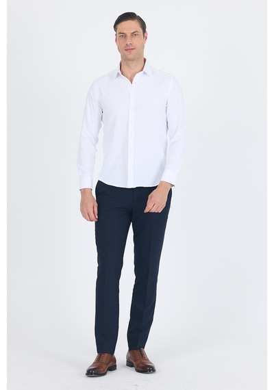 İmza Beyaz Sert Yaka Düz Classic Pamuklu Slim Fit Gömlek 1004250214 Beyaz