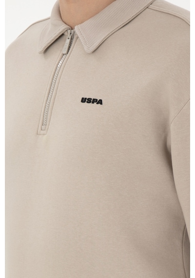 U.S. Polo Assn. Erkek Comfort Fit Yarım Fermuarlı Taş Basic Sweatshirt 50298265-VR049