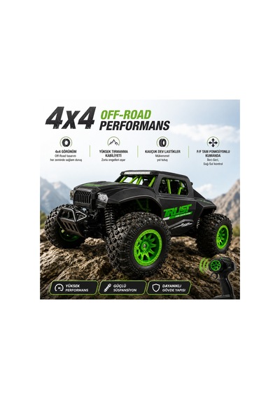 Uzaktan Kumandalı Off-road Kaya Tırmanıcı - 4x4 Arazi Aracı Terrain Vehicle Off Road Siyah - 885167466 Siyah