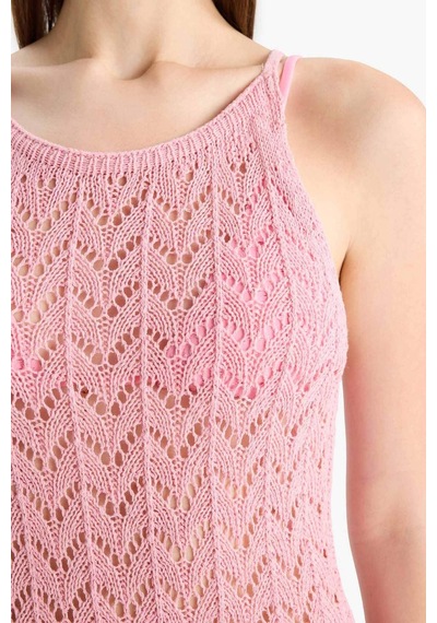 Defacto Yuvarlak Yaka Askılı Triko Plaj Elbisesi-fall İn Love E5968ax25hspn164 Pembe