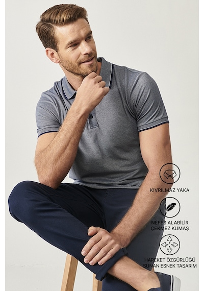 AC&Co / Altınyıldız Classics 4A4820200047LAC3XL Düğmeli Polo Yaka Cepsiz Slim Fit Erkek Tişört Lacivert