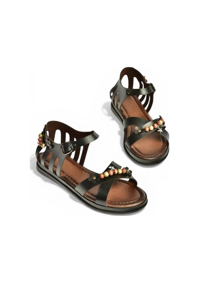 Fox Shoes Y390360203 Siyah Hakiki Deri Kadın Sandalet