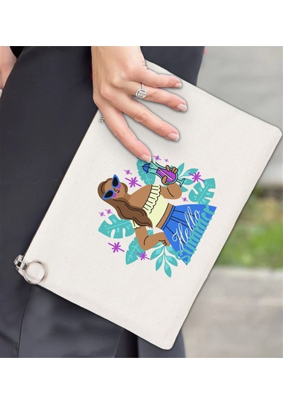 Bk Gift Yaz Temalı-3 Astarlı Portföy Çanta 30x21cm, Baskılı El Çantası, Organizer Çanta Çok Renkli