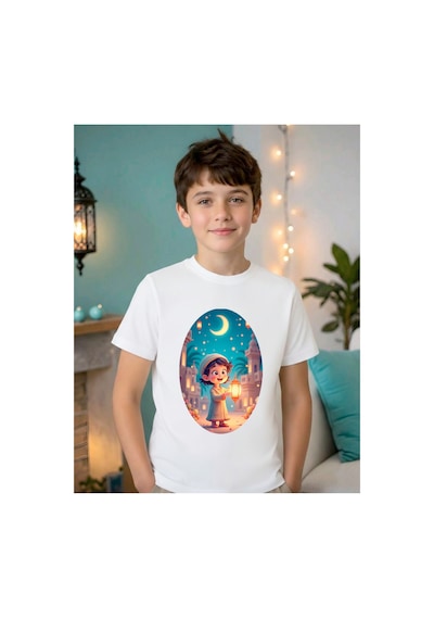 Stil-x Ramazan Bayramı Baskılı Erkek Çocuk Tshirt, %100 Pamuklu Kumaş Beyaz-8