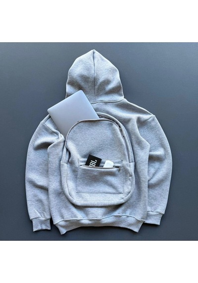 Moda Kadın 3 İplik Şardonlu Tam Fermuarlı Kapüşonlu Arka Çanta Detaylı Sweatshirt - Gri Çok Renkli