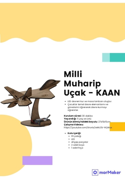 Türk Malı Milli Muharip Uçak Kağan Ahşap Oyuncak Stem-a Eğitim Seti Çocuklar İçin Boyanabilir Maket