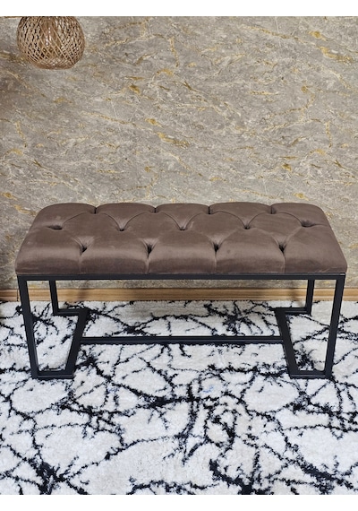 Zafir Siyah Boyalı - L - Ayaklı 100 Cm X 38 Cm Oturak - Bench - Makyaj Taburesi - Makyaj Oturak Kahverengi