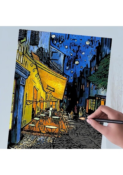 Scratch Art Tablo 4 Parça Vincent Van Gogh Çizik Gökkuşağı Kağıt Seti Yetişkinler Ve Çocuklar İçin, Kendin Ya