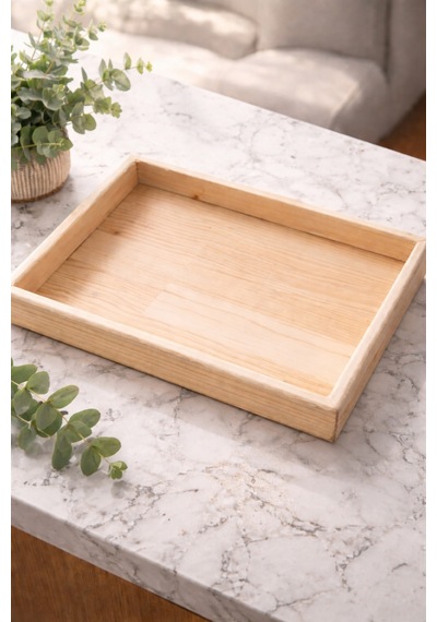 Doğal Ahşap Sunum Tepsisi 20x30 Cm El Yapımı Şık Servis Tepsisi Bej