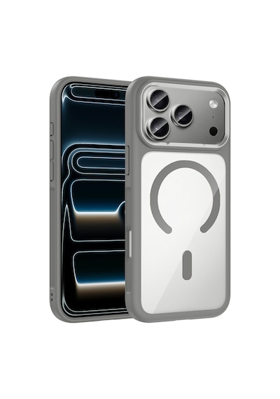 Apple Uyumlu iPhone 17 Pro Max Kılıf M-safe Şarj Özellikli Metal Kamera Çerçeveli Zore Tiko Kapak Gri