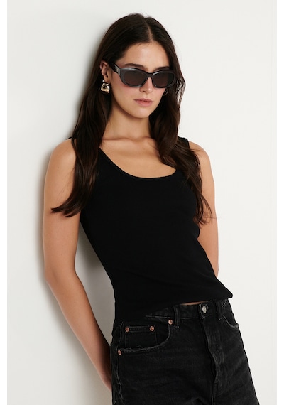 AC&Co / Altınyıldız Classics Kadın Sıyah Pamuklu Kaşkorse Yumuşak Dokulu Slim Fit Dar Kesim Bisiklet Yaka Esnek Body Siyah