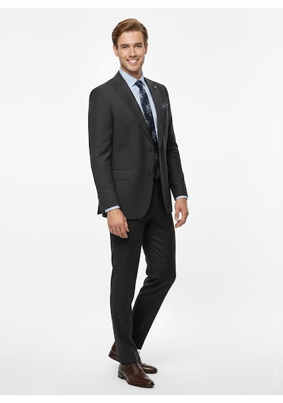 Presto Erkek Slimfit Çizgili Yün Takım Elbise 6 Drop Siyah 2127-001 Siyah