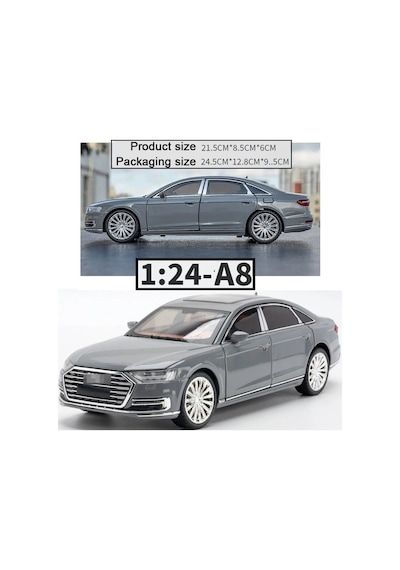 Scowetto Audi A8 Long Quattro Tarzı 1:24 Metal Araba Diecast Audı 6 Kapı Bagaj Kaput Koleksiyon Model Gri