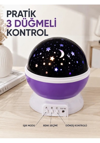 Dönen Yıldızlı Gece Lambası Renkli Gökyüzü Projeksiyon Işığı Standart
