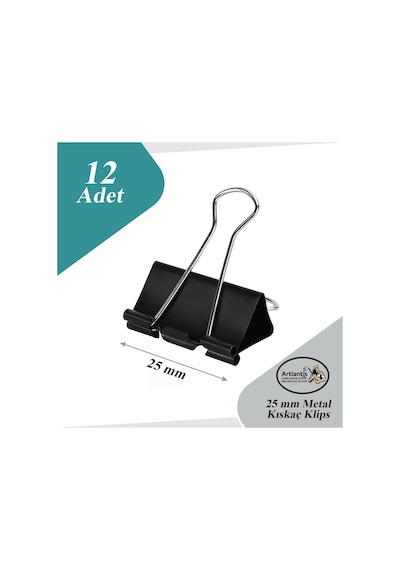 Çelik Kıskaç Klips 25 Mm 12 Adet 1 Paket Metal Mandal Binder Clips Kıska 60 Sayfa Kapasiteli Çok Amaçlı Kullanım