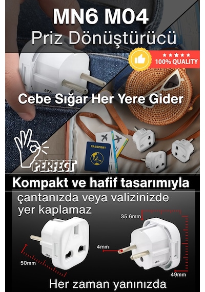 Mn6 M04 Priz Dönüştürücü/5 Adet Fiş Çevirici Adaptör-şarj Aleti Fiş Dönüştürücü