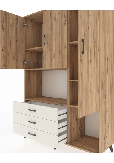 Hyperion Dolap 6 Raflı 3 Çekmeceli 3 Kapaklı 132x44x195 Çam-ç... Çam