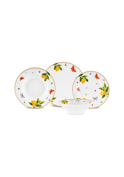 Karaca Forever Bone Solemon 24 Parça 6 Kişilik Limon Desenli Yemek Takımı Sarı