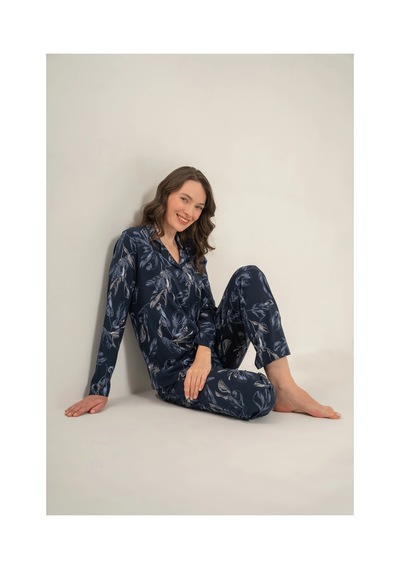Angbutik Pierre Cardin 9259-s Kadın Uzun Kol Gömlek Pijama Takımı lacivert