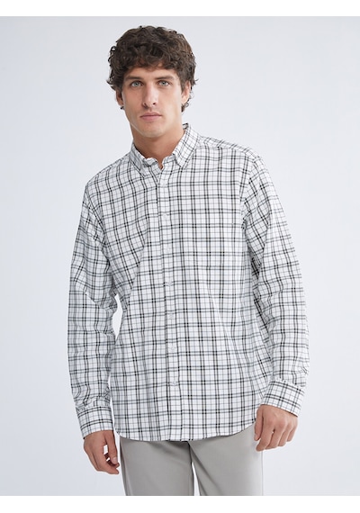 Lcwaıkıkı Classic Ekru Regular Fit Uzun Kollu Ekose Gabardin Erkek Gömlek
