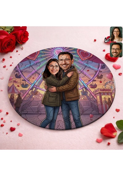 Bk Gift Kişiye Özel Sevgili Karikatürlü Yuvarlak Puzzle 20x20cm -12, Sevgililer Günü Hediyesi, Sevgiliye Hediye Kobitmeyencom36165 Bk Gift