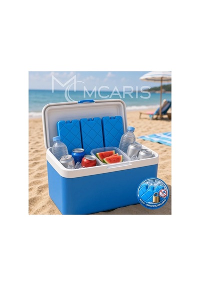 3'lü Kilitli Buz Aküsü Seti - Dondurucu Buz Kasedi Ice Box Soğutucu Blok Mavi Beyaz