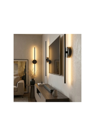 Düz Aplik 70 Cm Minimalist Tasarım Siyah Led Aplik 3 Renkli - Modern Ev Dekorasyonu Aydınlatma