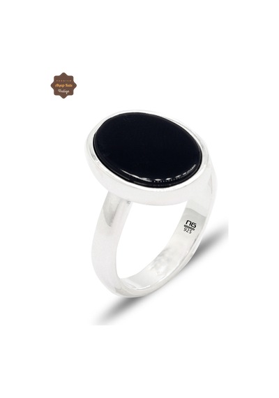 Oniks Taşlı Sade Oval Model 925 Ayar Gümüş Erkek Yüzük 201025449