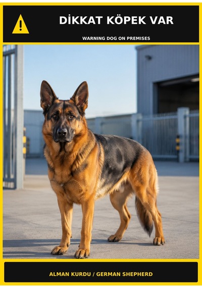 Dikkat Köpek Var Alman Kurdu Görselli Pvc Uyarı Levhası 50x70cm