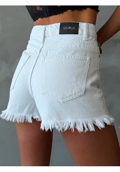 HerTon Kadın Mom Fit Saçaklı Denim Şort Cepli Yüksek Bel Kot Şort