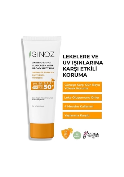 Sinoz Koyu Leke Karşıtı Spf 50+ Yüz Güneş Kremi 50 Ml