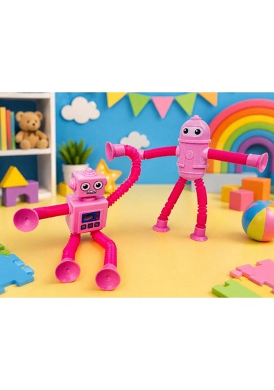 Eğlenceli Vantuzlu Uzayan Robot - Pembe