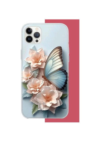 İphone 12 Pro Max Uyumlu Mavi Kanatlı Kelebek Uv Baskılı Silikon Kılıf Renkli