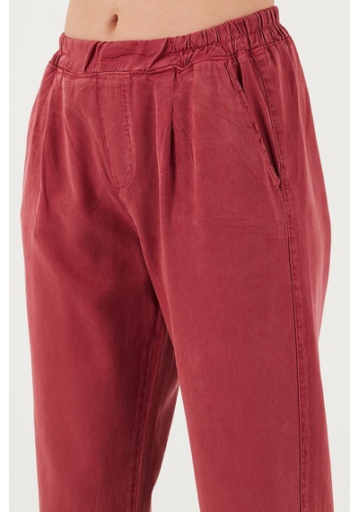Lela Slim Fit Normal Bel Boru Paça Bayan Pantolon 668Yp5372 Bordo