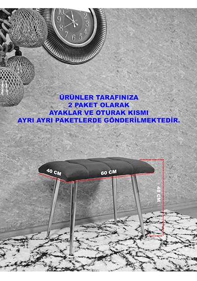 Krom Sivriltme Ayaklı 60 Cm Puf Bench - Puf - Bench - Oturak - Mu Çok Renki