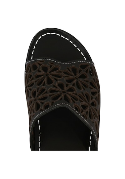 Napa Shoes Rahat Kalıp Lazer Detaylı Hakiki Deri Kadın Dolgu Topuk Terlik Napa-226l Siyah