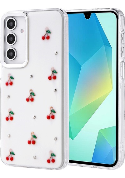 Samsung Uyumlu Galaxy A16 Kılıf Airbag Tasarımlı Simli Şeffaf Zore Kutup Kapak Kiraz