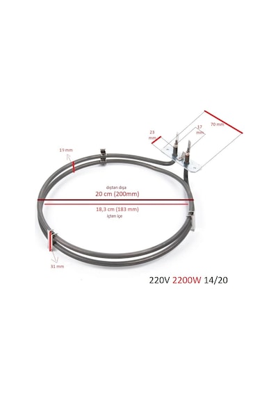 Ferre - Franke - Hoover - İtimat İle Uyumlu Turbo Fırın Rezistansı 2200w