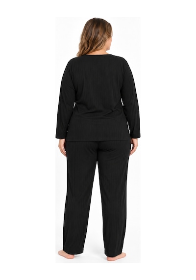 Sleeproom Büyük Beden Siyah Kaşkorse Pijama Takımı